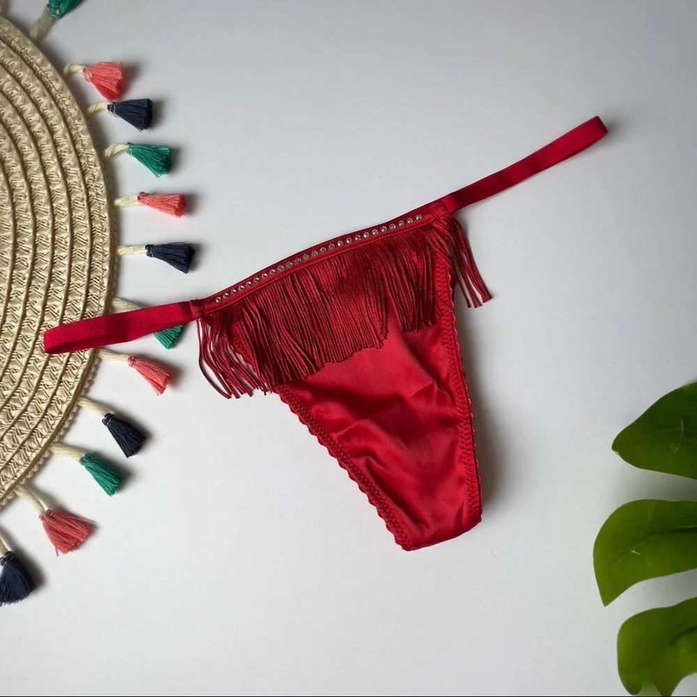 Victoria's Secret Very Sexy Fringe V-String Panty Red Medium NEW